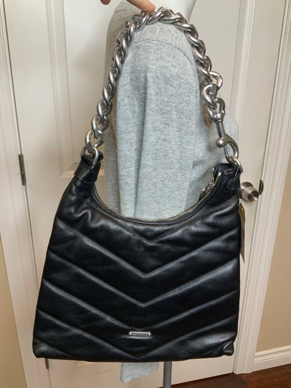 Rebecca Minkoff Black Leather Chain Strap Edie Maxi Hobo Bag